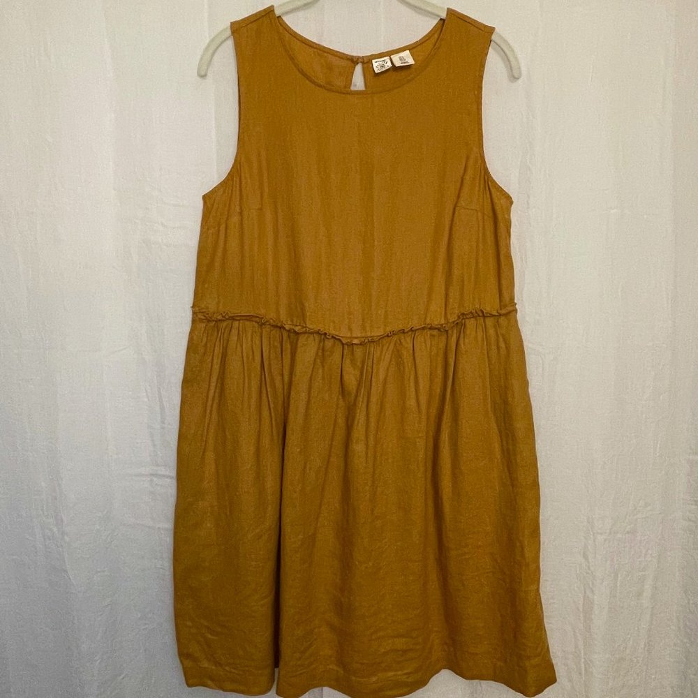 Artisan NY 100% Linen S/L Mustard Babydoll Dress Size 4